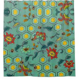 RIDEAUX DE DOUCHE HONEY ABEILLES, BEEHIVES, FLEURS DE PRINTEMPS BEEK