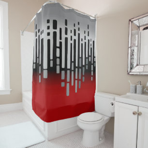 Rideaux De Douche horizon Abstrait, rouge, gris clair, noir