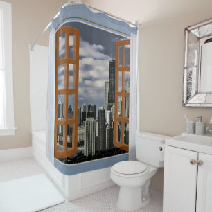 Rideaux De Douche Horizon de Chicago de vue de fenêtre