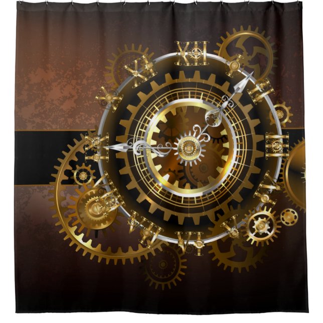 Rideaux De Douche Horloge Steampunk avec des engrenages anciens (Devant)