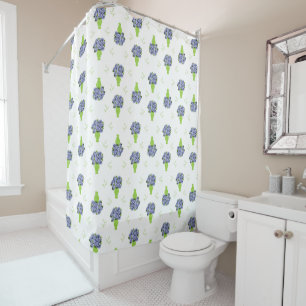 Rideaux De Douche Hortensia Bleu dans Motif Floral de Vase Vert