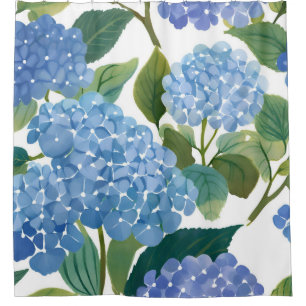 Rideaux De Douche Hortensia Bleu Floral Côté Mer Aquarelle