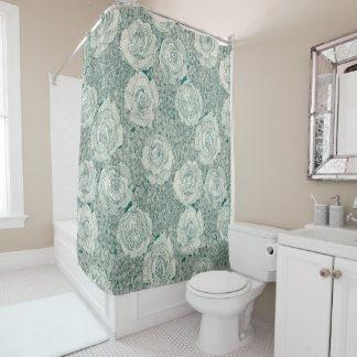 Rideaux De Douche hortensia fleur rose perle sarcelle foncé viridian