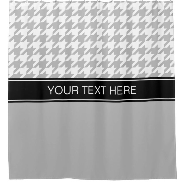 Rideaux De Douche Houndstooth blanc gris CB Black Name Monogramme (Devant)