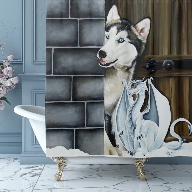 Rideaux De Douche Husky Chig White Dragon Adventure (Créateur téléchargé)