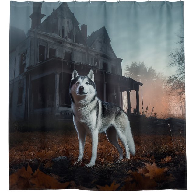 Rideaux De Douche Husky sibérien Halloween Épouvantable (Devant)