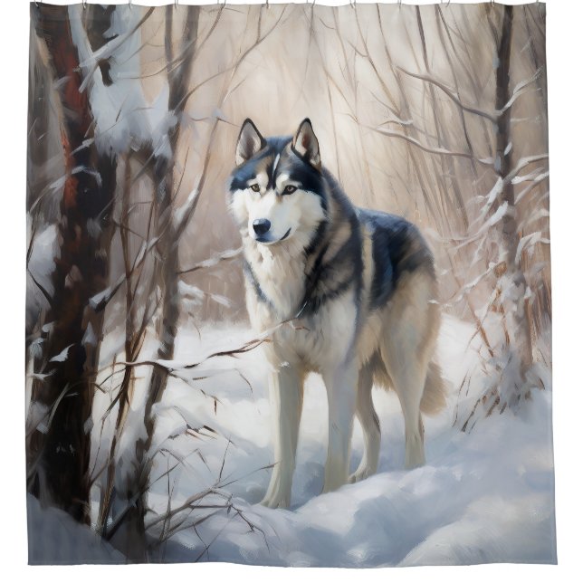 Rideaux De Douche Husky Sibérien Qu'il neige Noël (Devant)