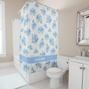 Rideaux De Douche Hydrangea Bleu Élégant Rayure Grise Vert Sauge Nom