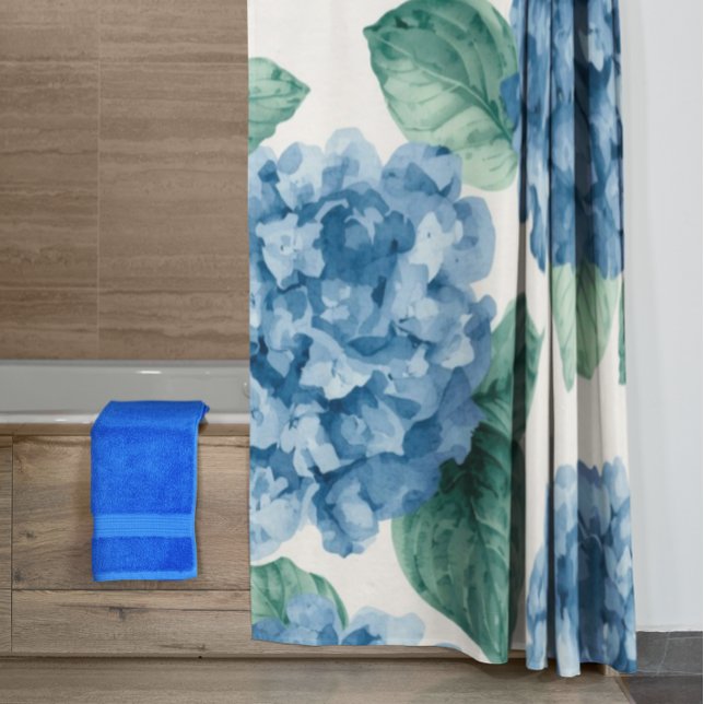 Rideaux De Douche Hydrangea Bleus Aquarelle Florale Botanique Florai (Créateur téléchargé)