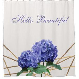 Rideaux De Douche Hydrangea Blue Flowers & Gold Floral Chic Spring