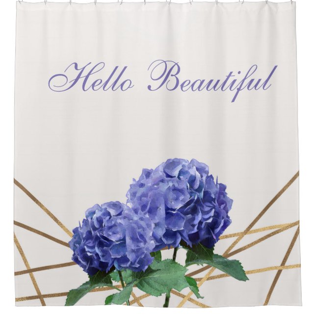 Rideaux De Douche Hydrangea Blue Flowers & Gold Floral Chic Spring (Devant)