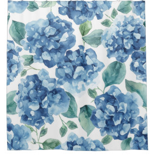 Rideaux De Douche Hydrangea Blues Fleurs à motif de fleurs aquarel