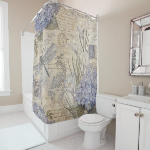 Rideaux De Douche Hydrangeas et Libellule Shabby Chic