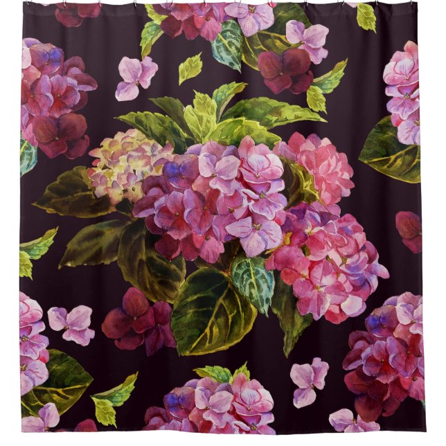 Rideaux De Douche Hydrangée, foncé, motif floral transparent. (Devant)
