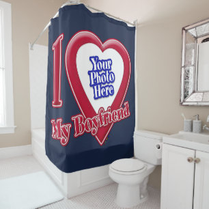 Rideaux De Douche I Love My Boyfriend Photo Red Heart Navy Blue