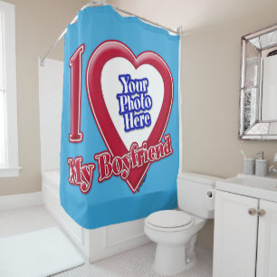 Rideaux De Douche I Love My Boyfriend Photo Red Heart Turquoise