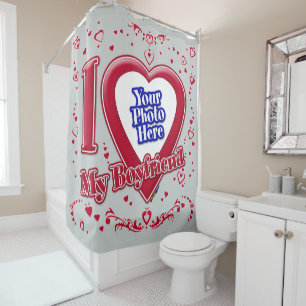 Rideaux De Douche I Love My Boyfriend Photo Red Hearts Grey