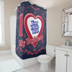 Rideaux De Douche I Love My Boyfriend Photo Red Hearts Marine