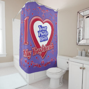 Rideaux De Douche I Love My Boyfriend Photo Red Hearts Purple