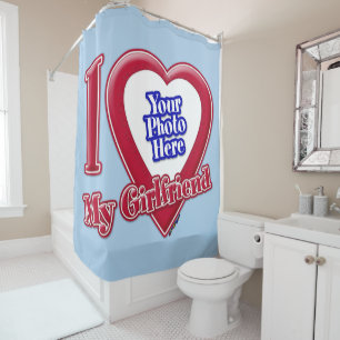 Rideaux De Douche I Love My Girlfriend Photo Red Heart Light Blue