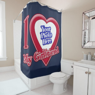 Rideaux De Douche I Love My Girlfriend Photo Red Heart Navy Blue