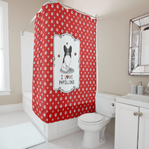 Rideaux De Douche I Love Papillons (blanc & noir) Coeurs Chiens mign