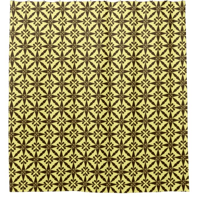 Rideaux De Douche Ikat Star Motif - Brown et jaune (Devant)