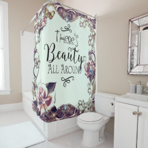 Rideaux De Douche Il y a de la beauté tout autour Papillons et roses
