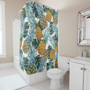 Rideaux De Douche Île exotique tropicale d'ananas et de feuille