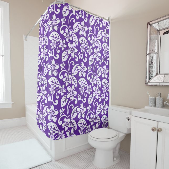 RIDEAUX DE DOUCHE ÎLE PLUMERIA (PURPLE) (En situation)
