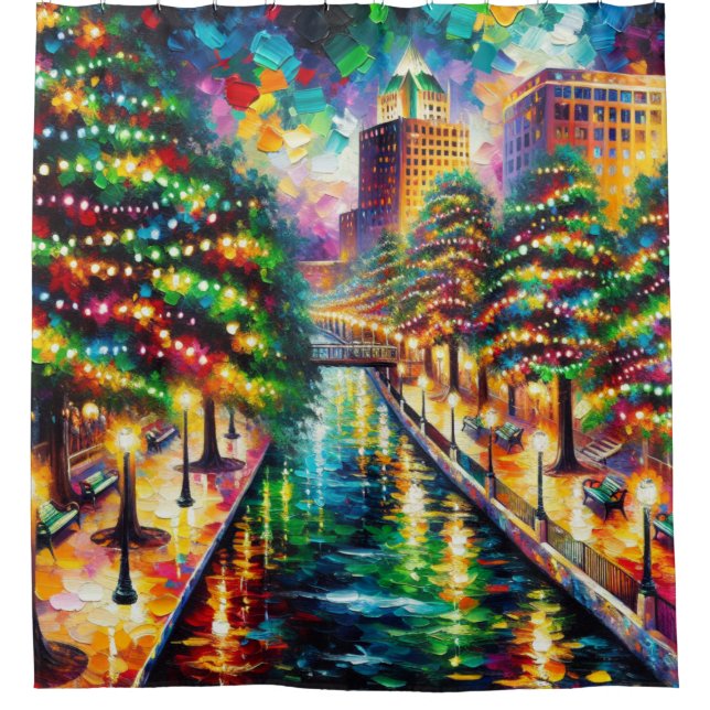 Rideaux De Douche "Illumination de Noël : San Antonio Riverwalk" (Devant)