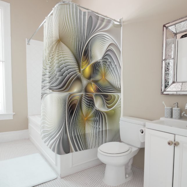 Rideaux De Douche Illusion d'optique abstraite fractale 3D avec prof (En situation)