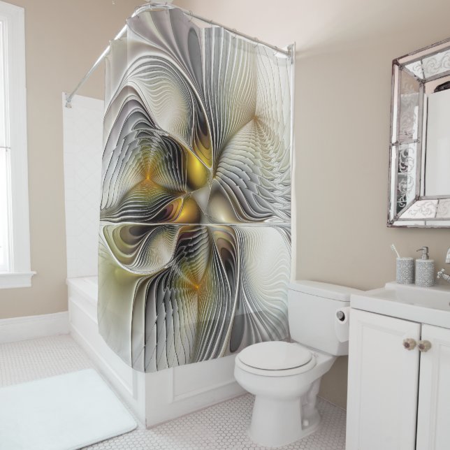 Rideaux De Douche Illusion d'optique abstraite fractale 3D avec prof (En situation)