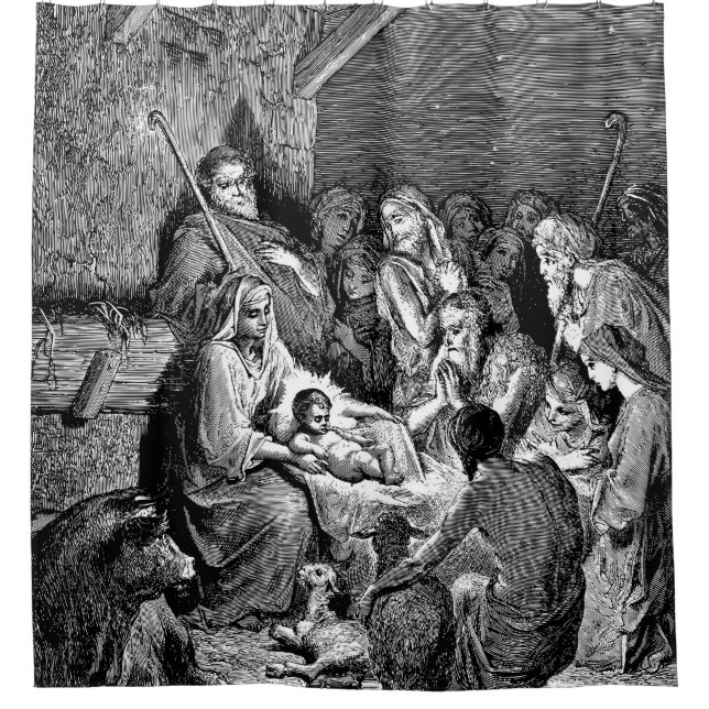 Rideaux De Douche Illustrated Christmas Nativity Scene (Devant)