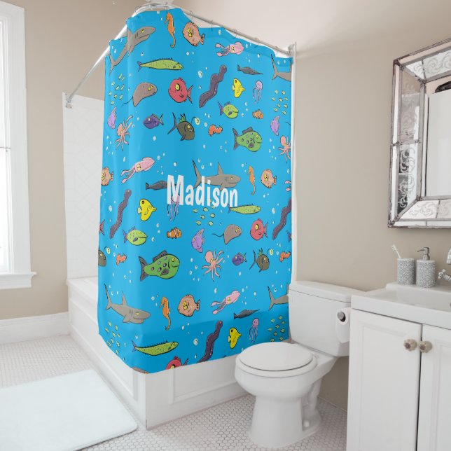 Rideaux De Douche Illustration amusante de créatures marines (En situation)
