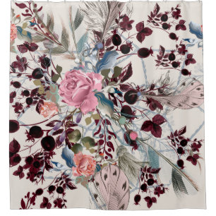 Rideaux De Douche Illustration bo-ho mode avec fleurs roses et p