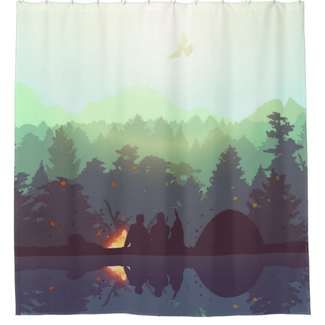 Rideaux De Douche Illustration Camping Adventure Forest Mountain (Devant)