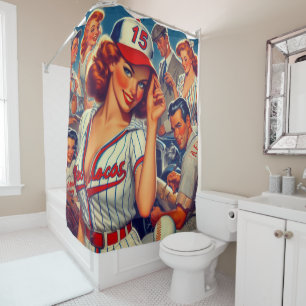 Rideaux De Douche Illustration de baseball vintage