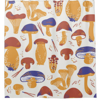 Rideaux De Douche Illustration de champignons comestibles vintages