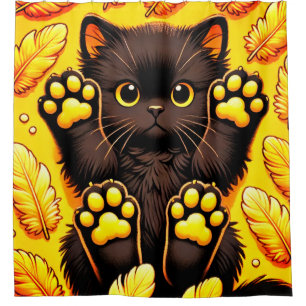 Rideaux De Douche Illustration de chat noir saisissante