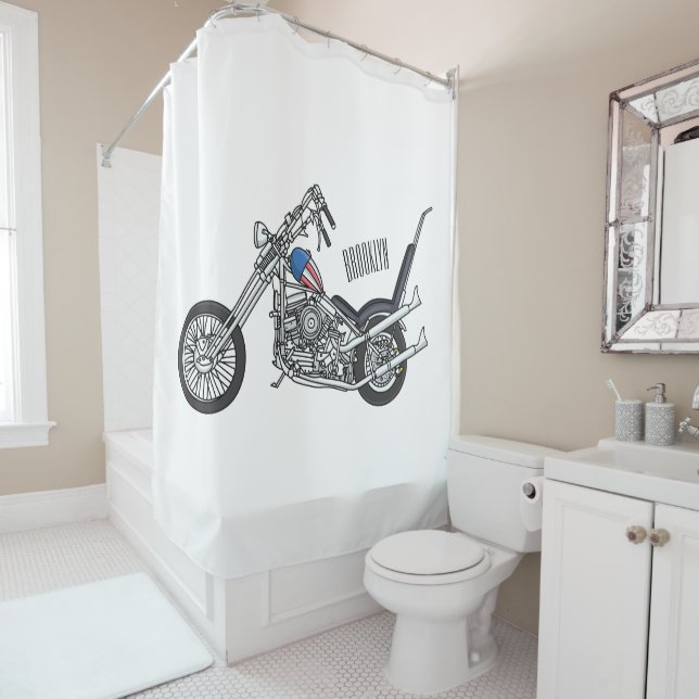 Rideaux De Douche Illustration de Chopper Motorcycle 1950 (En situation)