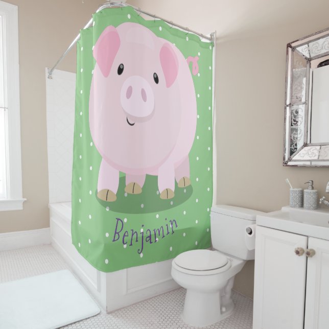 Rideaux De Douche Illustration de cochon cartoon rose mignon (En situation)