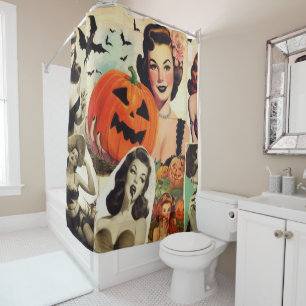 Rideaux De Douche Illustration de collage Halloween vintage