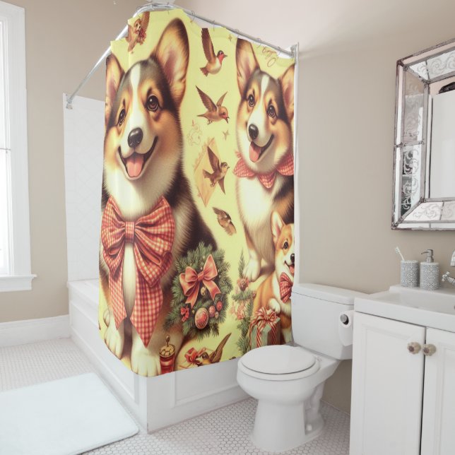 Rideaux De Douche Illustration de Corgi Corgi gallois mignon (En situation)