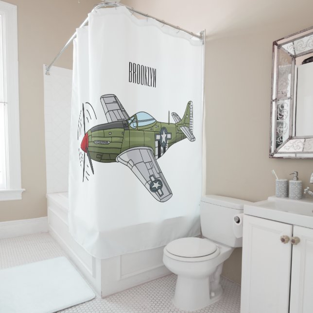 Rideaux De Douche Illustration de dessin animé d'avion militaire (En situation)