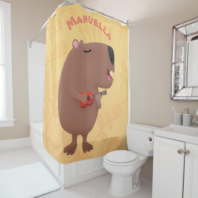 Rideaux De Douche Illustration de dessin animé de capybara ukulele (En situation)