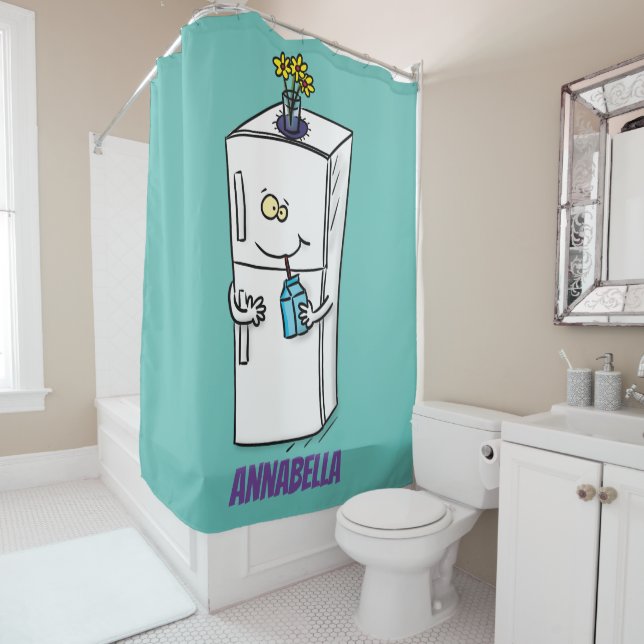 Rideaux De Douche Illustration de dessin animé drôle de réfrigérateu (En situation)
