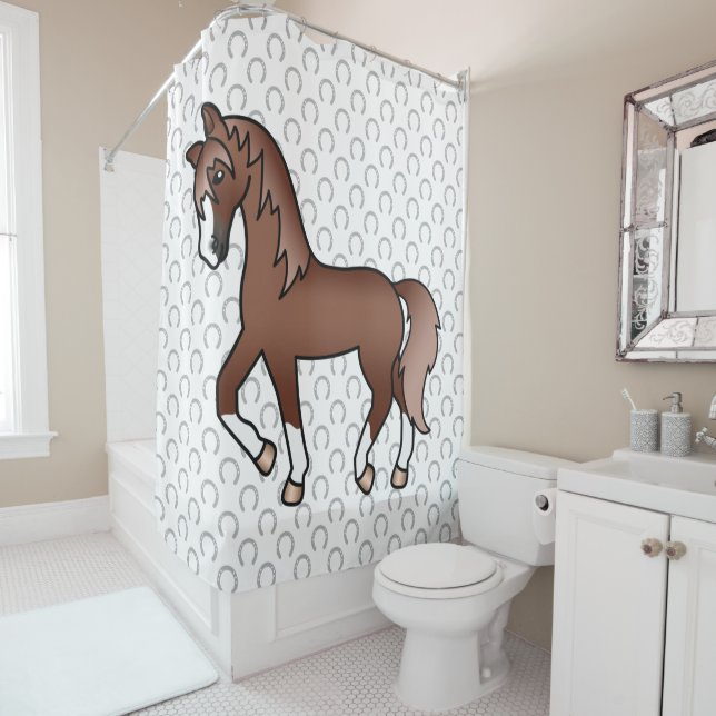 Rideaux De Douche Illustration de dessin animé mignon de cheval trot (En situation)