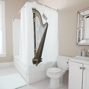 Rideaux De Douche Illustration de dessin animé sur la harpe