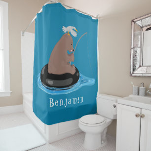 Rideaux De Douche Illustration de la pêche de l'ourson mou
